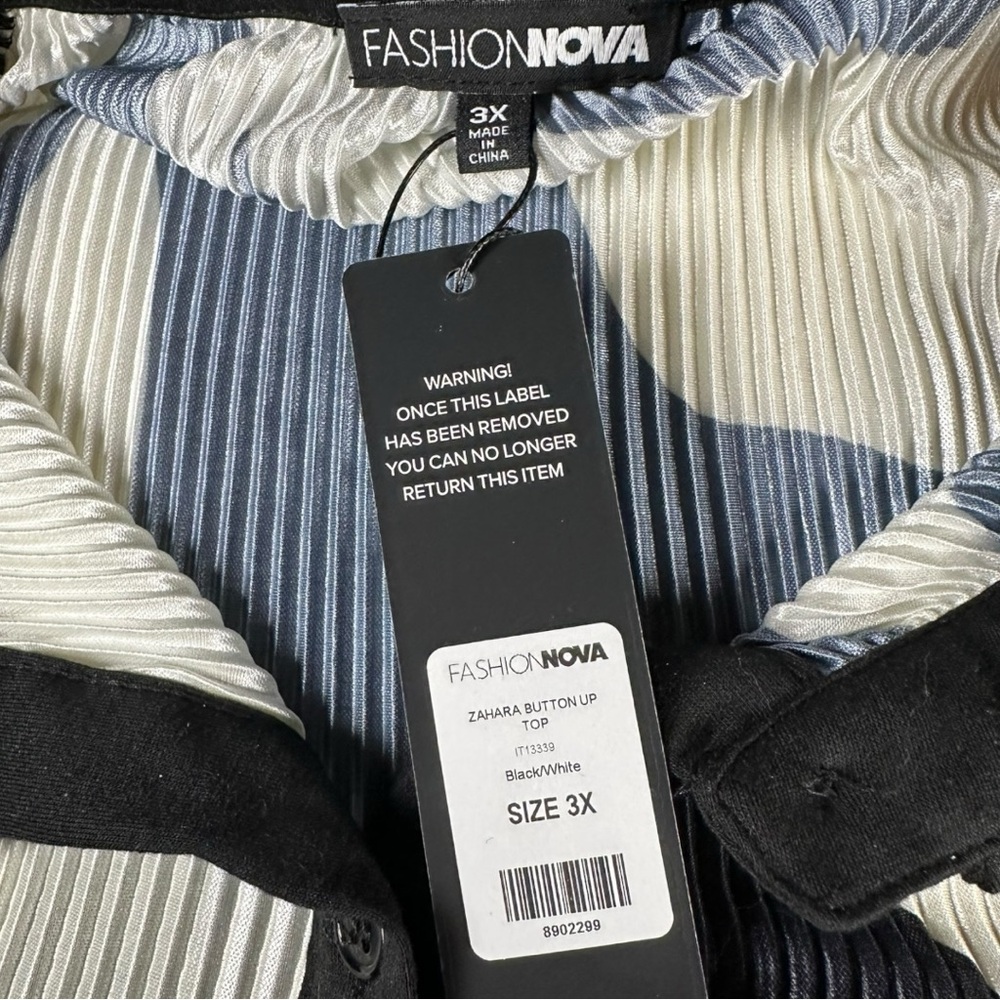 Fashion Nova 3X Zahara Button Down Abstract Shirt Top Long Sleeve Collar NWT - Picture 7 of 8